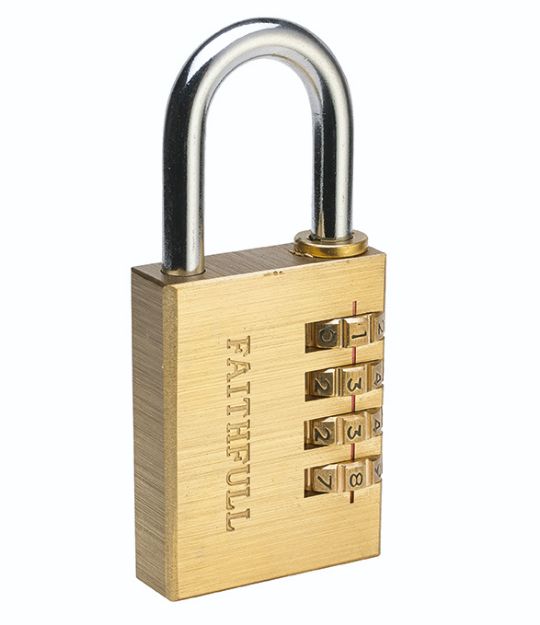 Picture of FAITHFULL FAIPLB38COM BRASS PADLOCK COMBINATION WITH 4 DIALS