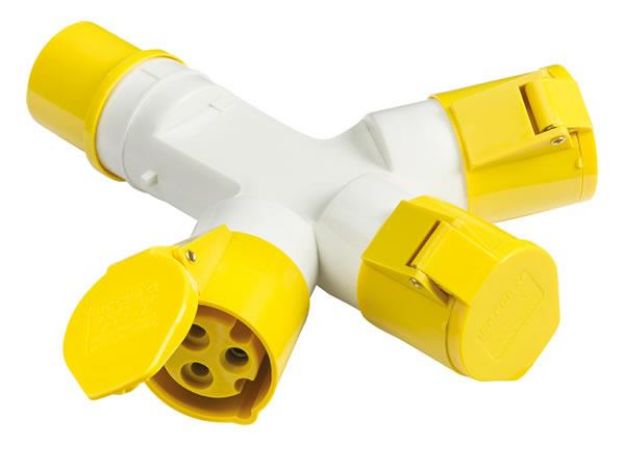 Picture of 3 WAY ADAPTOR 16AMP 110V YELLOW 3 PIN