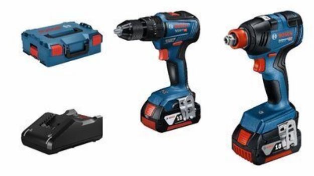 Picture of Bosch 2pc 18v Brushless Combo Kit Includes GDX18V200 Impact Wrench/Driver & GSB18V55 2 Speed Combi Drill C/W 2 x 5.0Ah Li-ion Batteries & Charger In L-boxx 0615990M71 