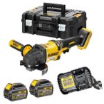 Picture of Dewalt DCG418T2 54V XR Flexvolt 5'' 125mm High Power Brushless Angle Grinder 2300w 9000rpm 2.2kg C/W 2 x 6.0Ah Li-ion Batteries & Charger In T-stak Box + Claim free 9AH XR FLEXVOLT Battery