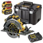 Picture of Dewalt DCS579T2 54V XR Flexvolt High Power Rail Compatible Circular Saw 5800rpm 61mm Cutting Depth 190x30mm Blade 3.7kg C/W 2 x 6.0Ah Li-ion Batteries & Charger In T-stak Box + + Claim free 9AH XR FLEXVOLT Battery