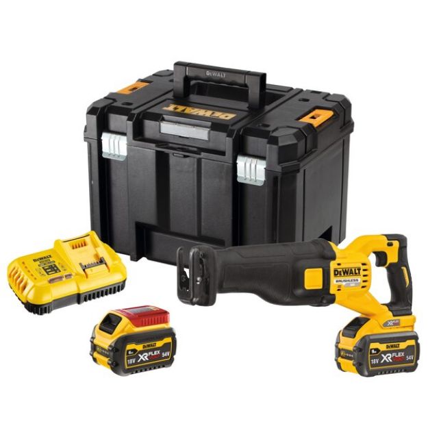 Picture of Dewalt DCS389X2 54V XR Flexvolt High Power Reciprocating Saw 0-3000spm 3.6kg C/W 2 x 9.0Ah Li-ion Batteries & Charger T-stak Box + Claim free 9AH XR FLEXVOLT Battery