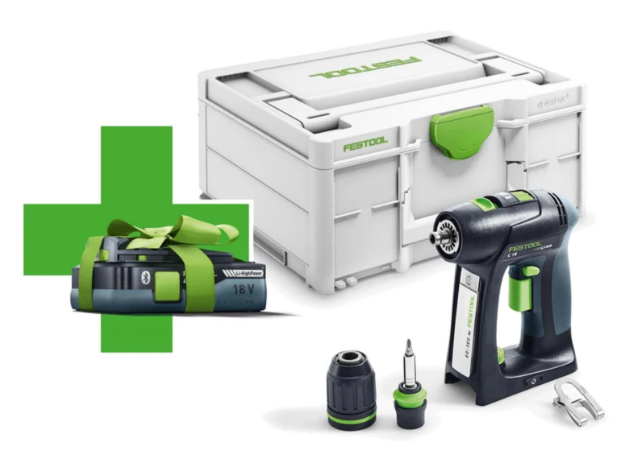 Picture of Festool 577562 C18-Basic-4,0 Cordless Drill Bare Unit In Systainer C/W Free 4.0Ah Li-ion Battery PROMO