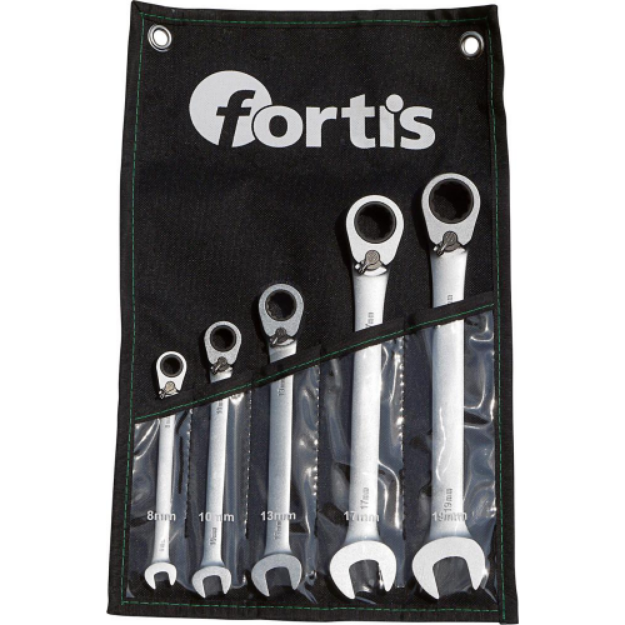 Picture of FORTIS MOUTH RATCHET SPANNER SET SWITCHABLE 5PCE 8, 10, 13, 17, 19MM