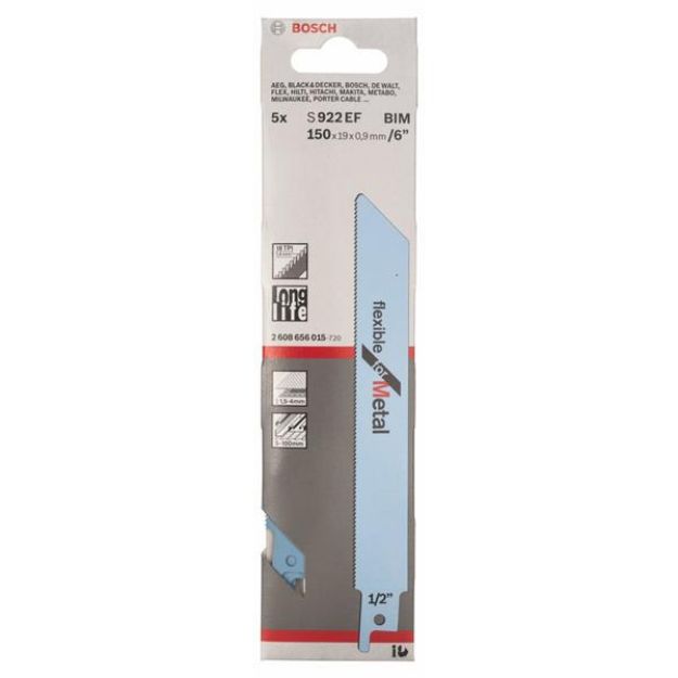 Picture of Bosch S1122EF 5pc Reciprocating/Sabre Saw Blades 9" (225mm) 18TPI for Metal  2608656020    