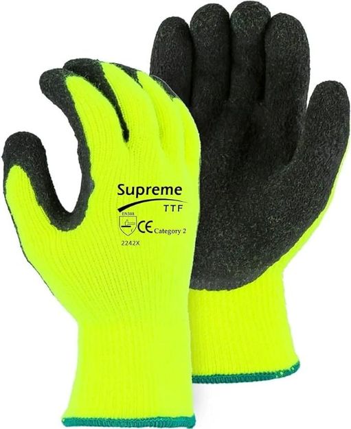 Picture of Thermal Hi Vis Yellow Thermal Lined Palm Coating Black Latex Crinkle Finish  (**Sold As Singles)  (Qtys:  Pkt 12, Carton 120)