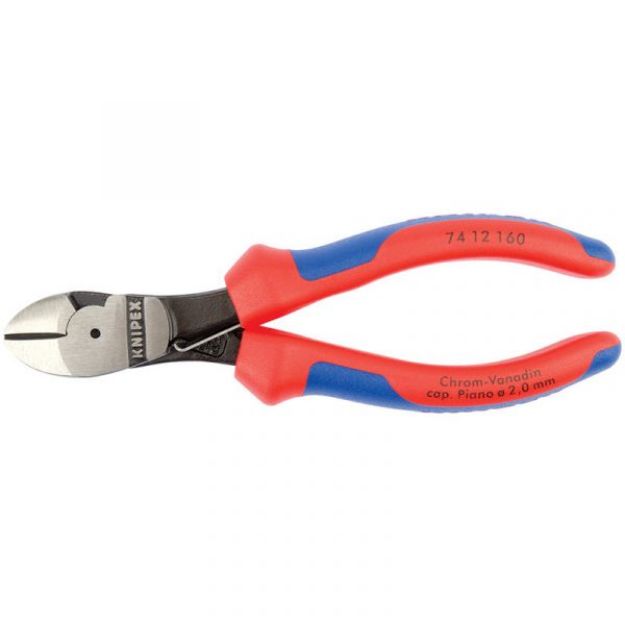 Picture of Knipex 74 12 High Leverage Diagonal Cutter with multi-component grips black atramentized polished cutting edges with bevel