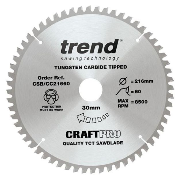 Picture of Trend Craft saw blade crosscut 216mm x 60 teeth x 30mm