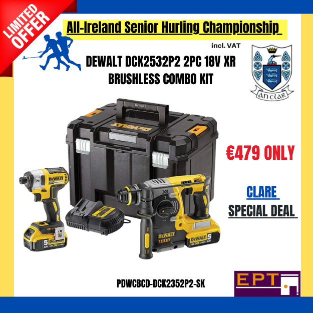 Picture of Dewalt DCK2532P2 2pc 18V XR Brushless Combo Kit Includes DCH273 SDS Drill & DCF887 3 Speed Impact Driver C/W 2 x 5.0Ah Li-ion Batteries & Charger In T-stak Box 