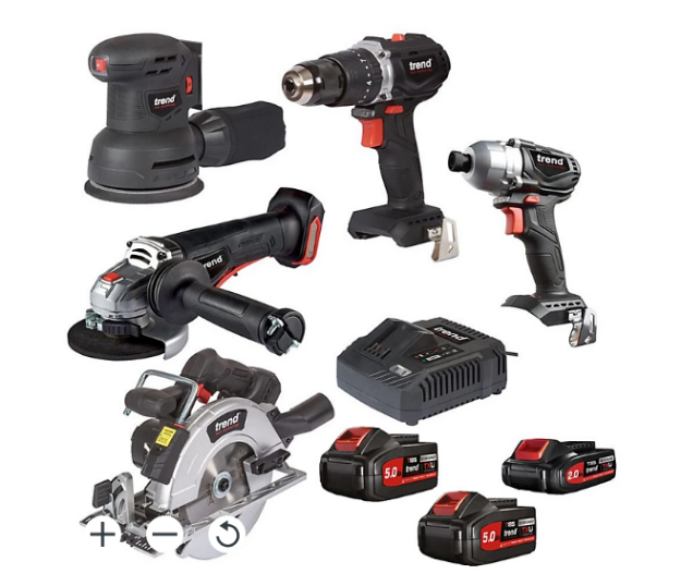 Picture of Trend DEAL/T18S/D - 5pc Kit CORDLESS CIRCULAR SAW,SANDER,ANGLE GRINDER & DRILLS DEAL