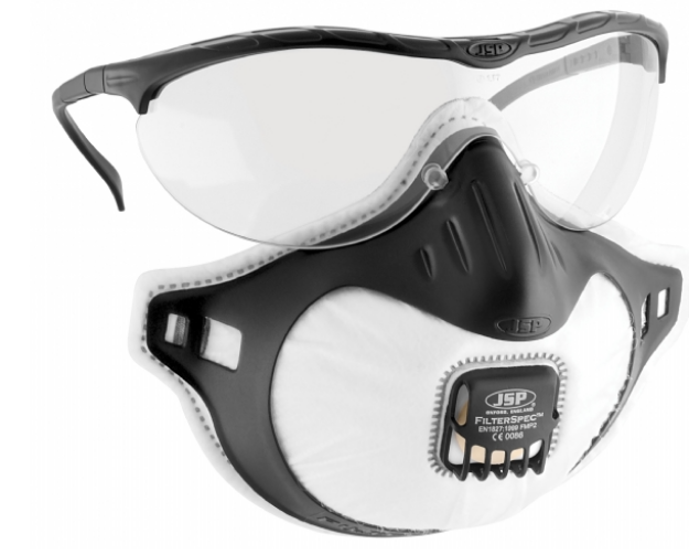 Picture of JSP FMP2V DISP MASK W/ VALVE C/W BLACK FRAME CLEAR LENS SPECS    