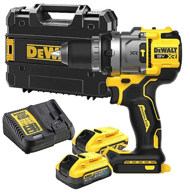 Picture of Dewalt DCD1007H2T 18V XR Brushless High Power 3 Speed Combi Drill 180Nm 0-2000rpm C/W 2 x 5.0Ah Powerstack Batteries & Charger In T-stak Box + FREE PRODUCT DCG405 Grinder