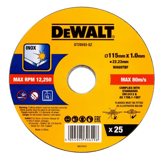 Picture of Dewalt DT20597-QZ 115mm x 1mm High Performance FASTCUT Thin Bonded Discs 50pk (EPT Annual Christmas Sale Special Offer Price)