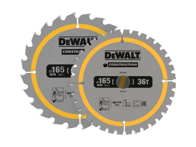 Picture of Dewalt DT90270 Construction Circular Saw Blade 2 pk 165 x 20mm x 24T/36T (EPT Annual Christmas Sale Special Offer Price)