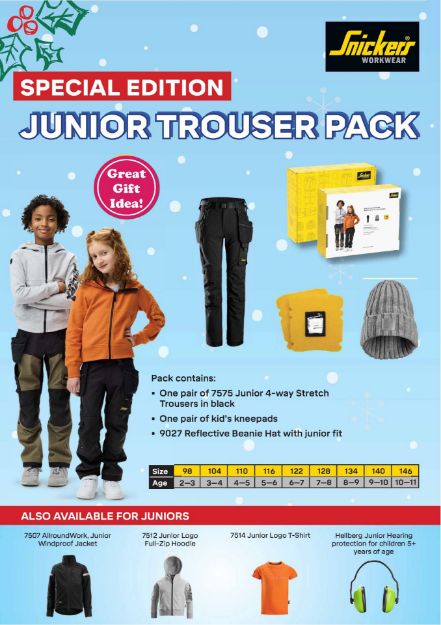 Picture of SNICKERS 7575 CHRISTMAS JUNIOR TROUSER PACK - 7575 Stretch Trousers, kneepads, and a beanie only €59