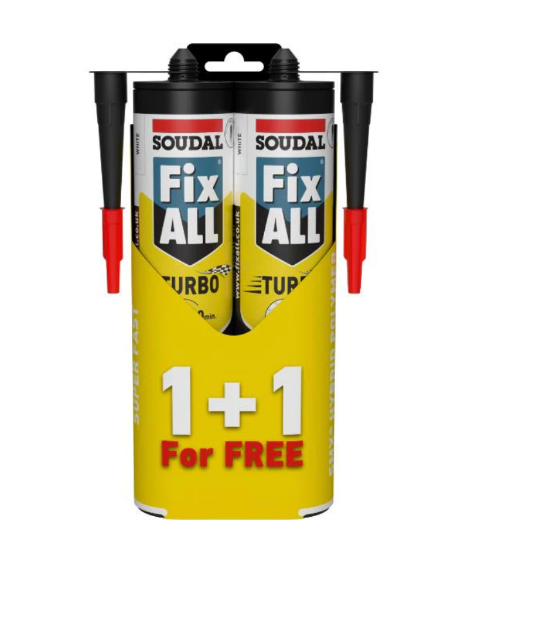 Picture of Soudal 160483 Fix ALL Turbo Dual Pack Super fast SMX Sealant/Adhesive White 290ml x2 