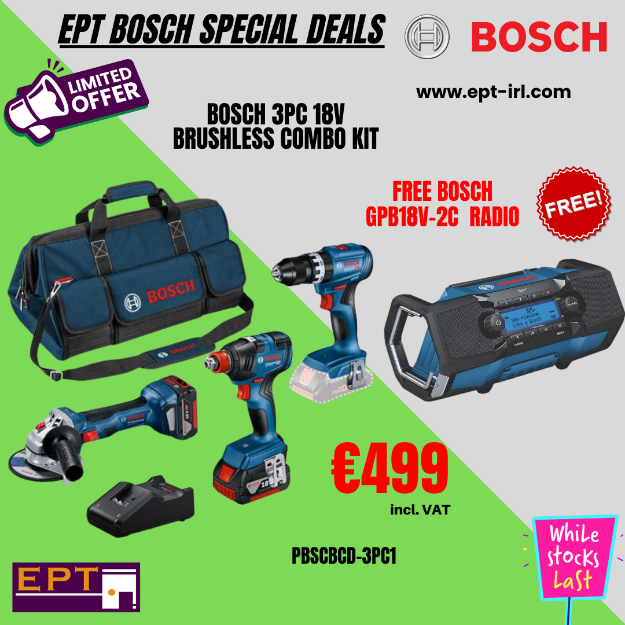 Picture of Bosch 3pc 18v Brushless Combo Kit Includes GSB18V-45 2 Speed Combi Drill GDX18V-200 Impact Driver GWS18V-7 Angle Grinder C/W 2 x 5.0Ah Li-ion Batteries & Charger In Kitbag 0615990N35 